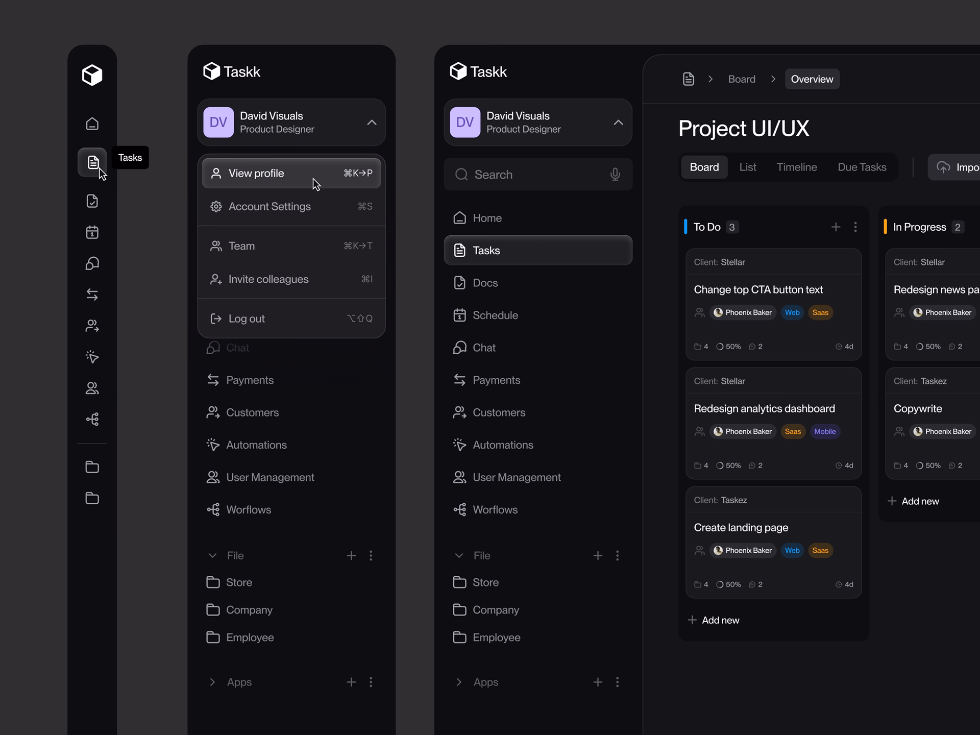Task Manager Navigation Dark Mode Interface — DRIBBBLE UI design by David Markov™ (Slide 1)