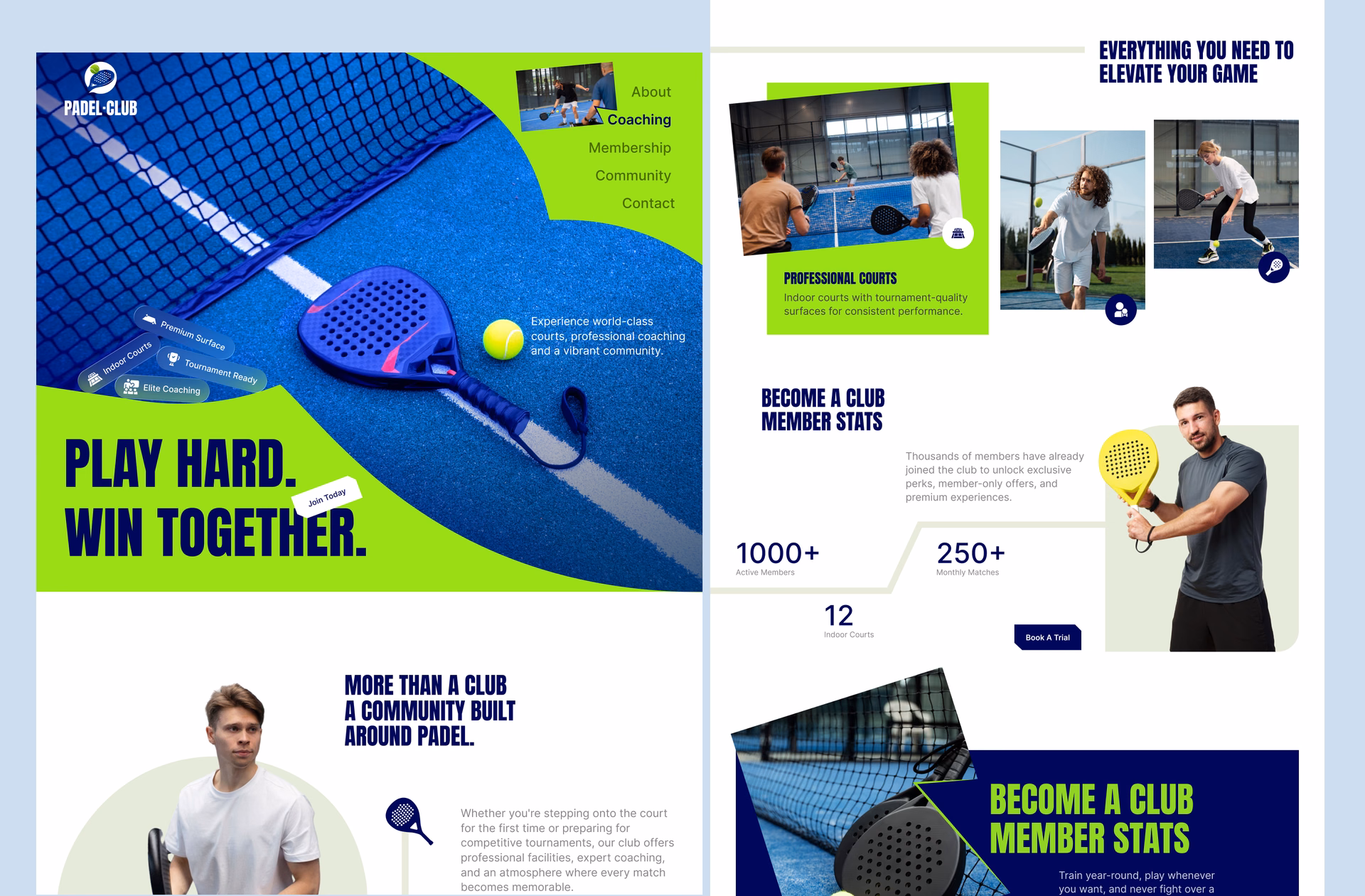 Vibrant Padel Club Sports Membership Landing Page — DRIBBBLE UI design by Nurun Nabi ✪ (Slide 1)