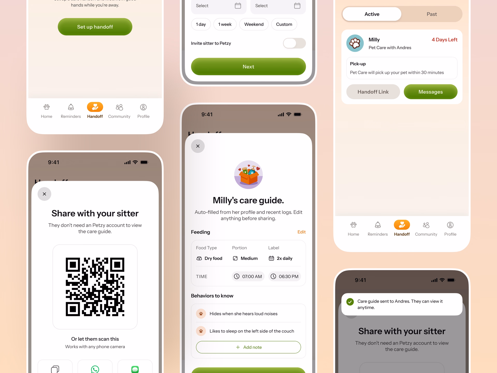 Petzy Pet Care Handoff Mobile App Screens — DRIBBBLE UI design by Orely (Slide 1)