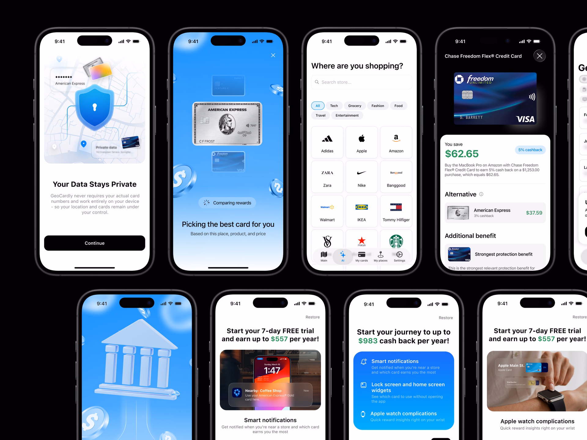 AI Credit Card Rewards Mobile App Onboarding & Details — DRIBBBLE UI design by Artspire (Slide 1)