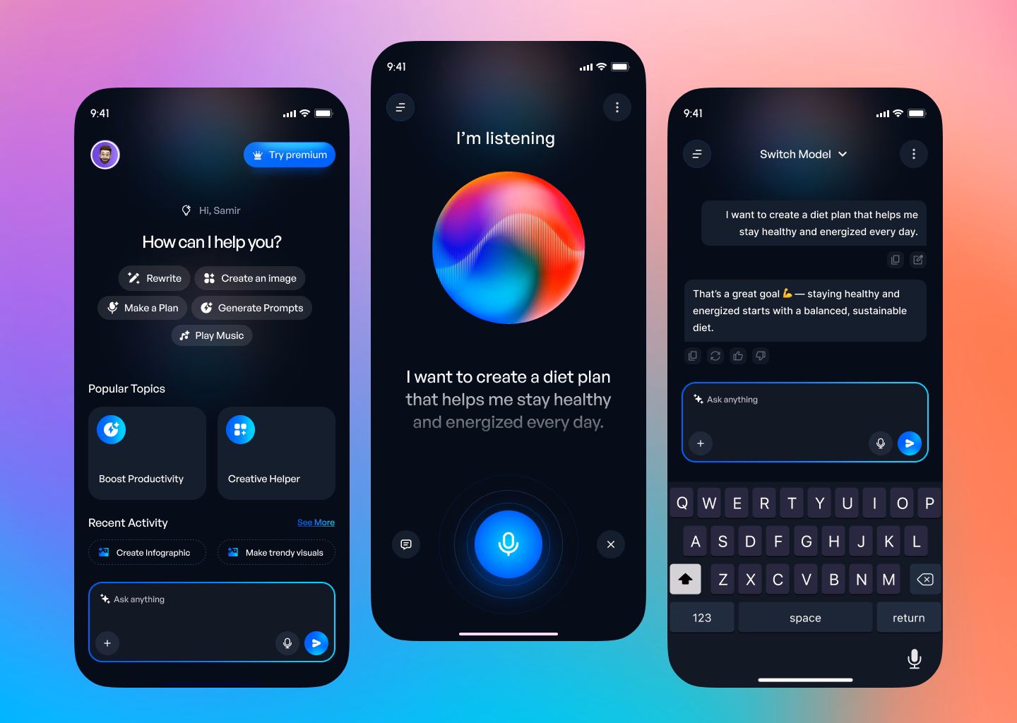 Nova AI Smart Assistant Mobile App — DRIBBBLE UI design by Raymiq Mobile App (Slide 1)