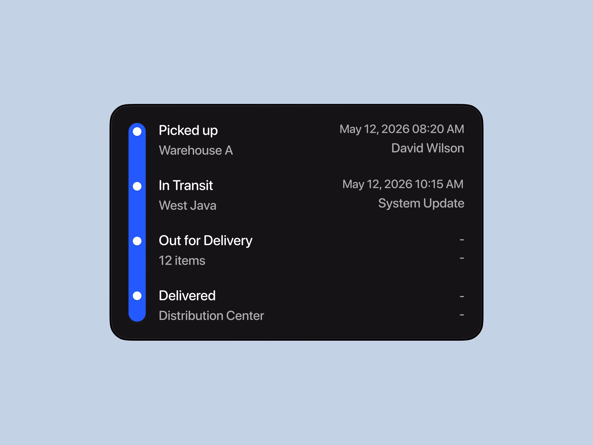 Logistics App Shipment Status Timeline Component — DRIBBBLE UI design by Keitoto (Slide 1)