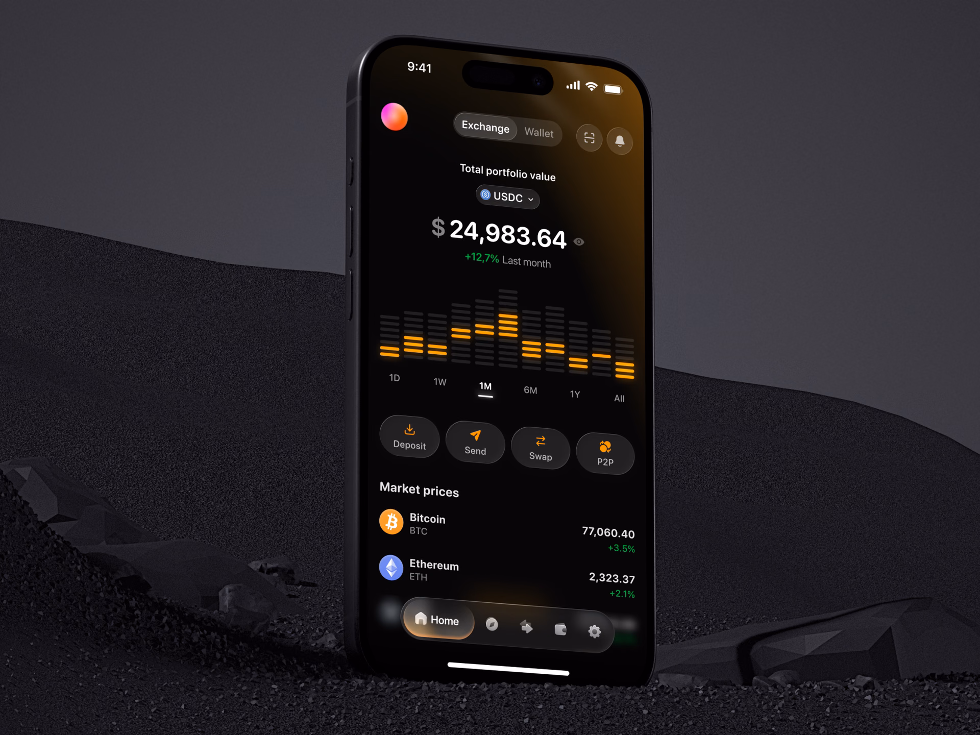 Crypto Exchange Mobile App Portfolio Dashboard — DRIBBBLE UI design by Keitoto (Slide 1)