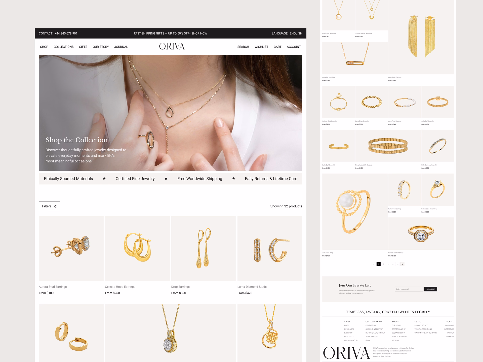 Oriva Luxury Jewelry E-Commerce Store Listing Page — DRIBBBLE UI design by Aminur Rahman (Slide 1)