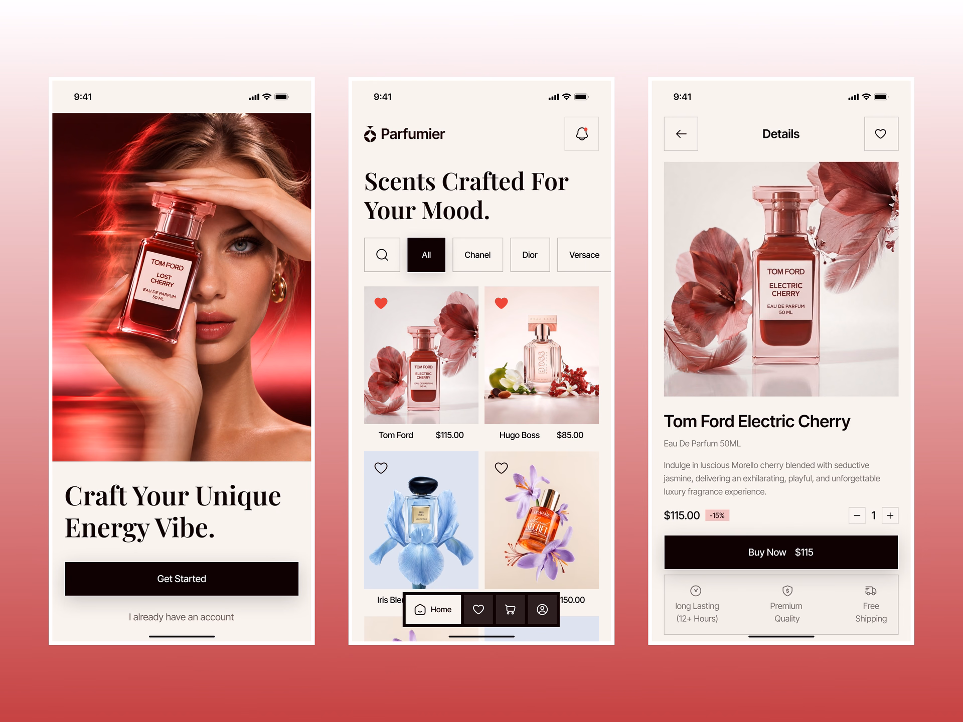 Parfumier Luxury Perfume Shopping App — DRIBBBLE UI design by Aminur Rahman (Slide 1)