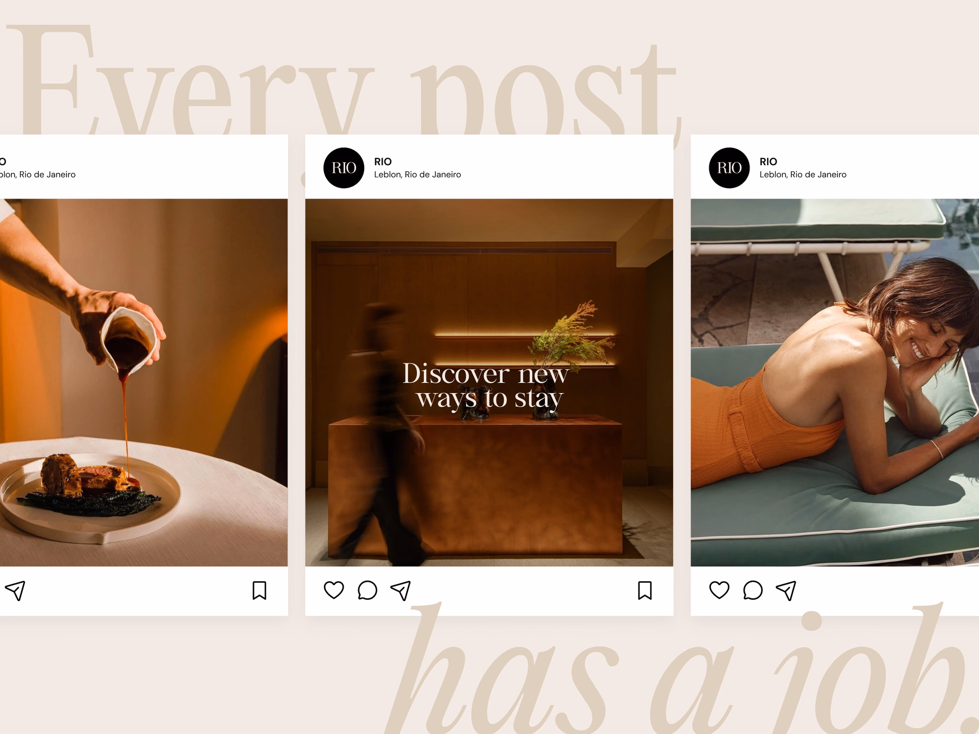 Hotel RIO Social Media Feed Concept — DRIBBBLE UI design by Maria Otero (Slide 1)