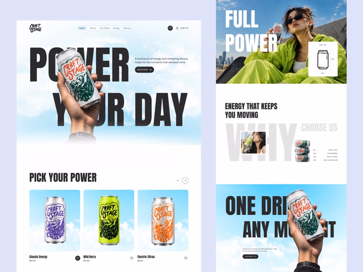 Vibrant Energy Drink E-Commerce Landing Page — UI design by Sifat Hasan