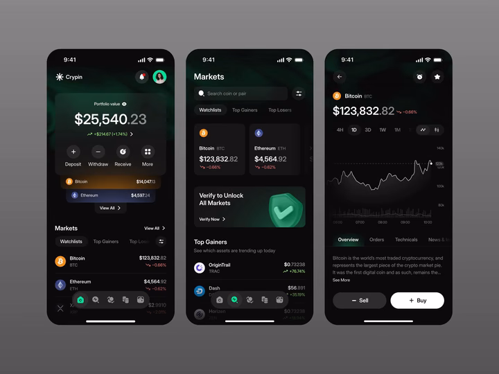 Crypin Mobile Crypto Wallet UI/UX Design — UI design by Barly Design