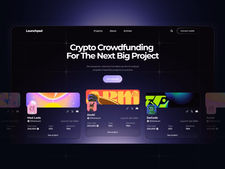 Crypto Web3 Launchpad & Crowdfunding Dashboard UI — UI design by vino_costa