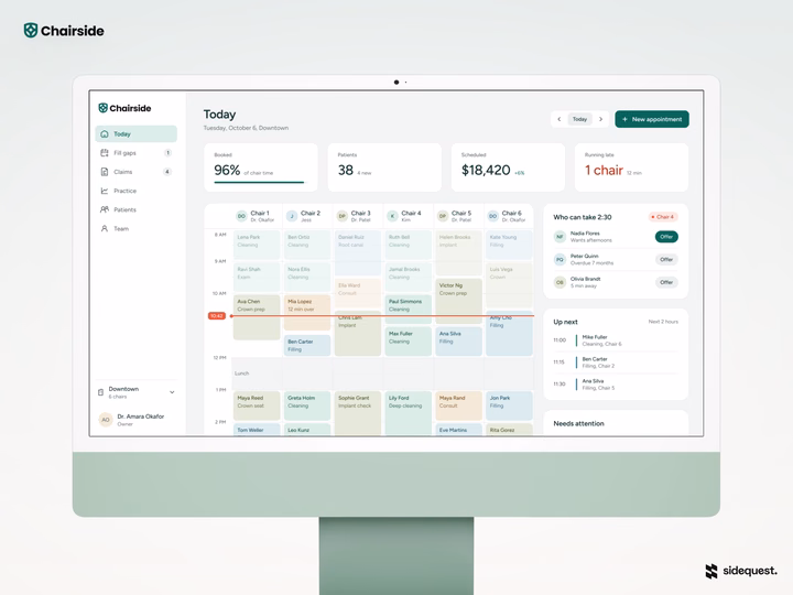 Chairside Dental Practice Management SaaS Dashboard — UI design by Sidequest Studio