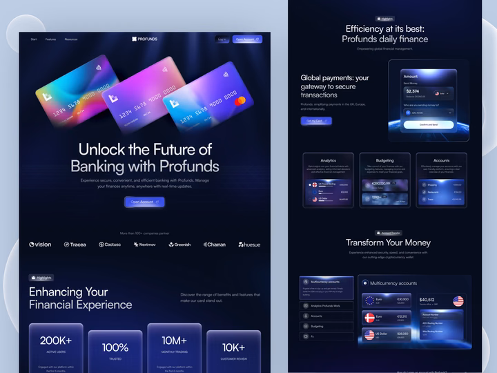 Neo-Dark Banking SaaS Landing Page and Financial Dashboard — UI design by Fahema Yesmin