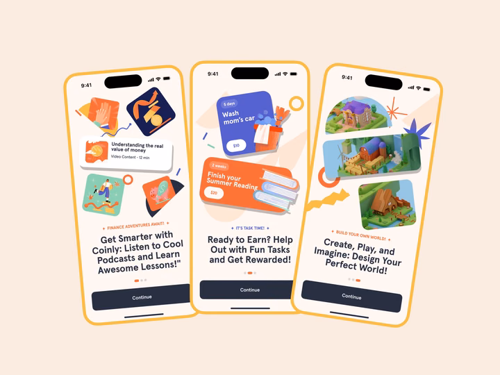 Coinly Kids Banking App Onboarding Mobile UI — UI design by Ivan Ermakov