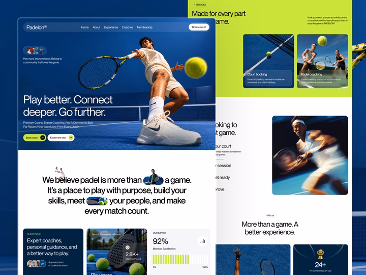 Padelon Padel Court Booking Landing Page — UI design by Pixcut Studio UI/UX