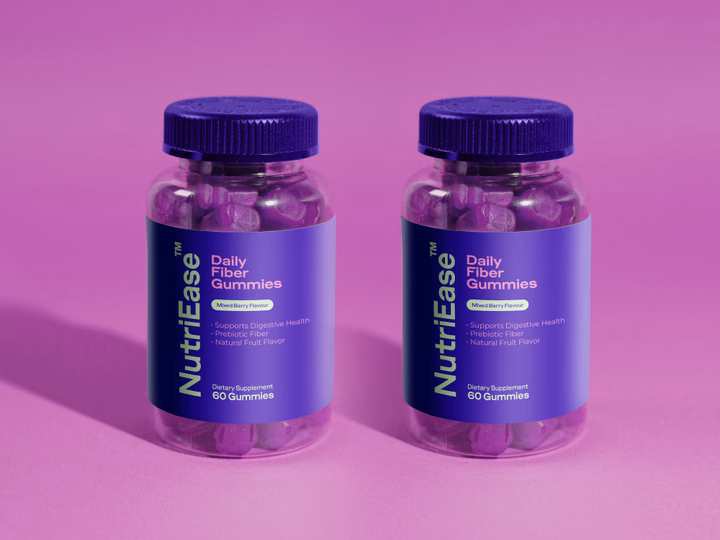 NutriEase Daily Fiber Gummies Packaging & Brand Identity — UI design by Firebee Creative