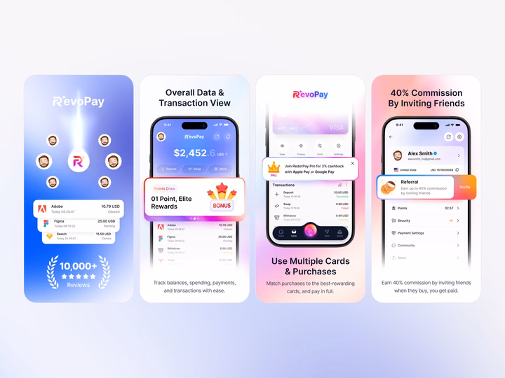 RevoPay - Fintech Mobile App Store Screenshots — UI design by Alamin Hossen