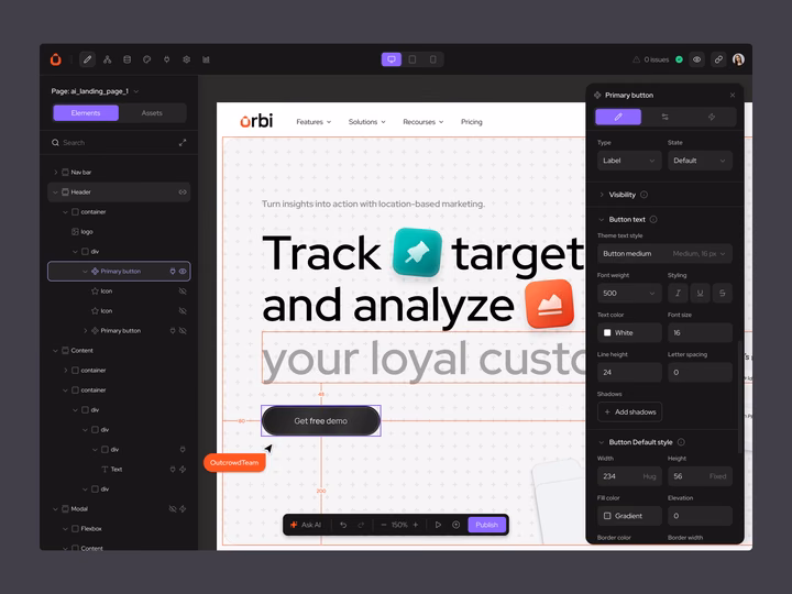 Orbi No-Code Website and App Builder Interface — UI design by Outcrowd