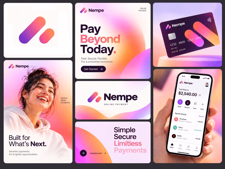 Nempe - Online Payment Brand Identity & Mobile App UI — UI design by Techwitpro Brand