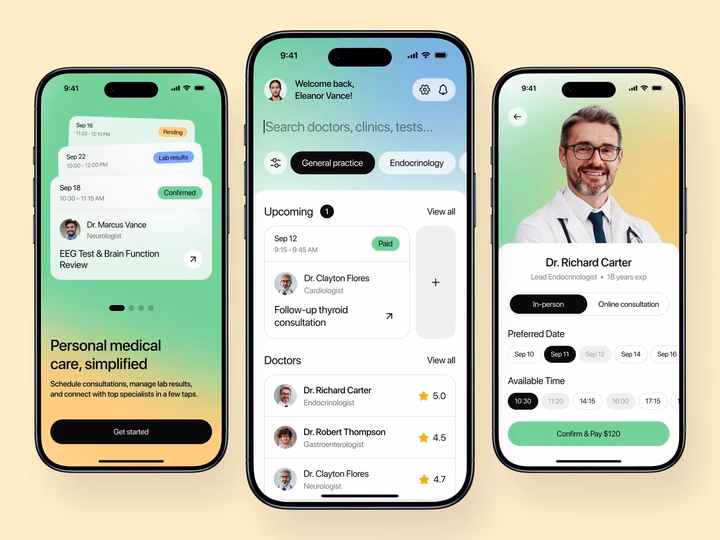 Healthcare Mobile App for Doctor Booking & Lab Results — UI design by Ronas IT | UI/UX Team