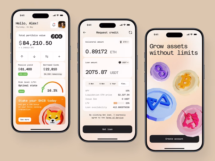 Crypto Wallet & Investment FinTech Mobile App UI — UI design by Ronas IT | UI/UX Team