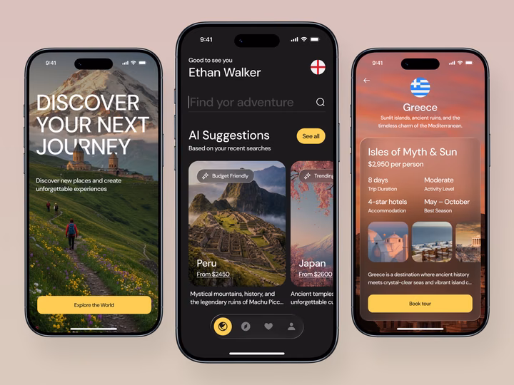 AI Travel Assistant Mobile App UI — UI design by Ronas IT | UI/UX Team
