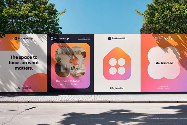 ButtonedUp Brand Identity & Outdoor Poster Campaign — UI design by Wegrow