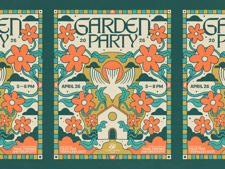 Retro Botanical Garden Party Poster Design — UI design by Jesse Bowser