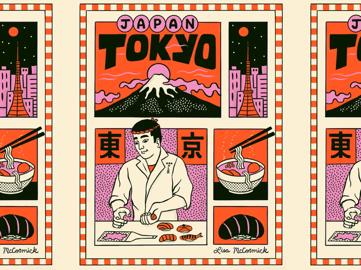 Tokyo Travel Poster Retro Illustration — UI design by Lisa McCormick / Made by Lisa Marie