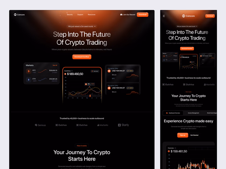 Futuristic Crypto Trading SaaS Landing Page — UI design by Oripio
