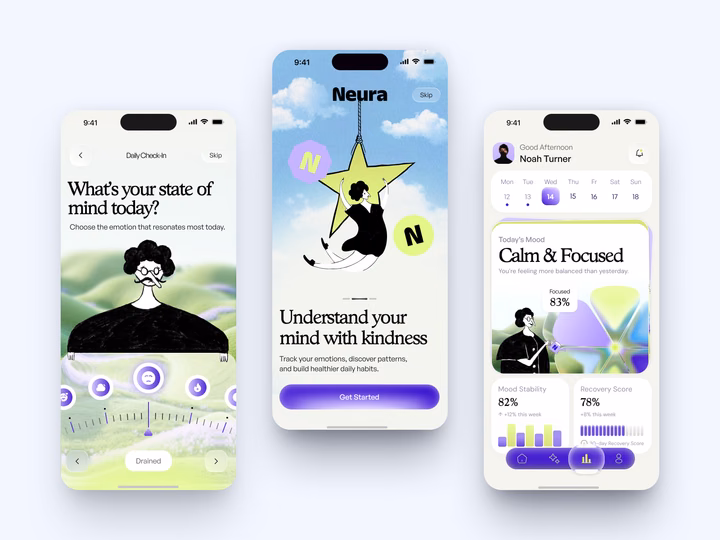 Neura Mental Wellness Mobile App UI Design — UI design by Arounda Product