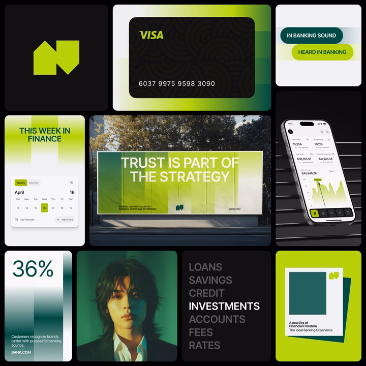 Neon-Accent Fintech Startup Brand Identity and Mobile App UI — UI design by Vlad Tyzun