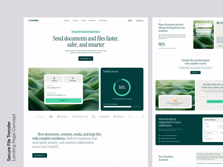 Anterin Secure File Transfer SaaS Landing Page — UI design by Sans Design