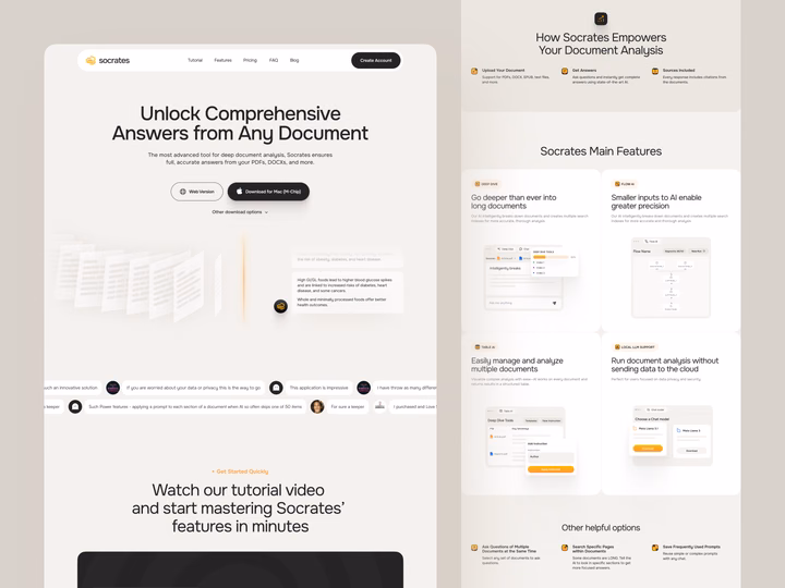 Socrates AI Document Analysis SaaS Landing Page — UI design by Peppermint