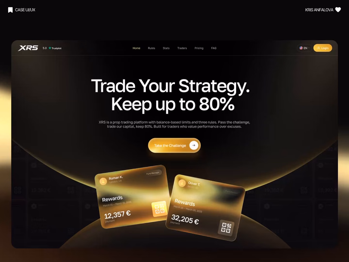 XRS Prop Trading Platform Landing Page — UI design by Kris Anfalova