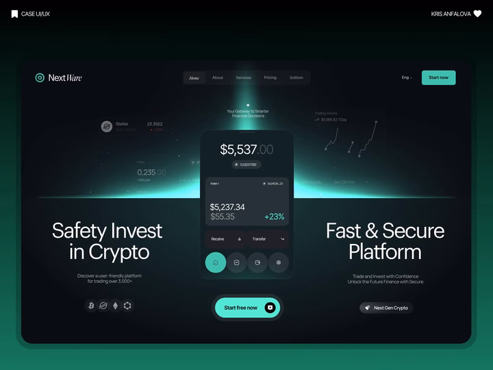 Crypto Investment & Trading Platform Landing Page — UI design by Kris Anfalova