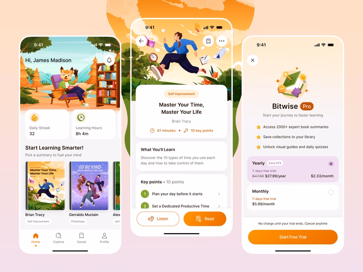 Bitwise Microlearning App UI & Subscription Flow — UI design by Orely