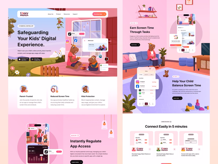 Cappy Watch Parental Control SaaS Landing Page UI — UI design by Orely