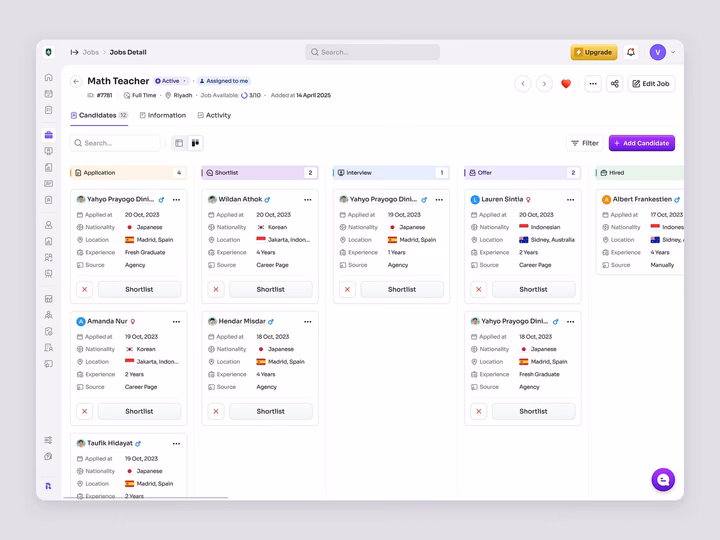 SaaS Recruitment Candidate Tracking Kanban Dashboard UI — UI design by Tenso UI UX Agency
