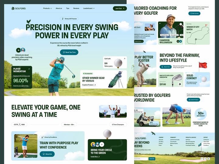 GolfGrid - Golf Club Landing Page & Website UI — UI design by Rylic Studio