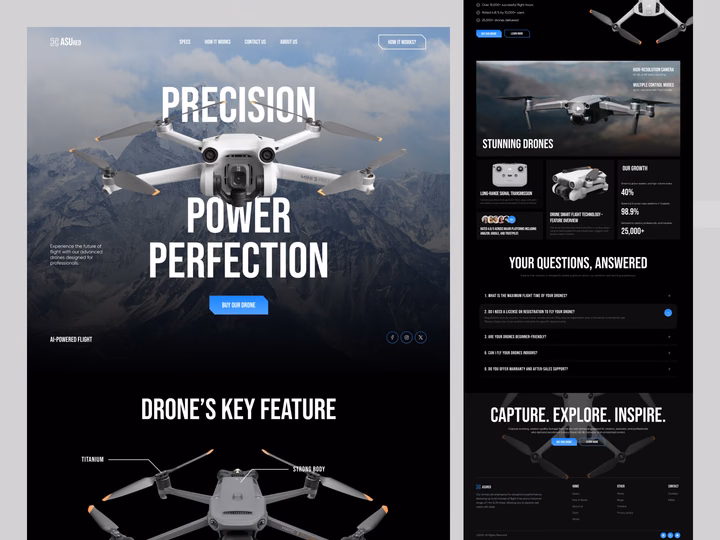 Asured High-Tech Drone Landing Page UI — UI design by Jawadd