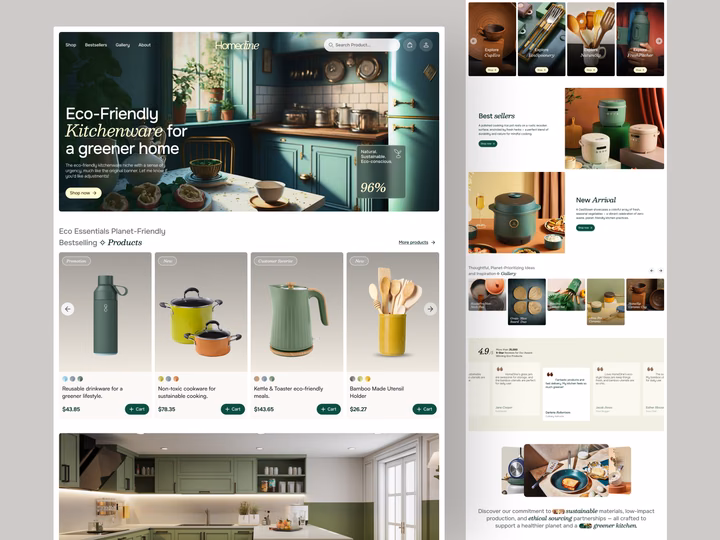 Eco-Friendly Kitchenware E-commerce Homepage — UI design by Musemind Branding & Web Design