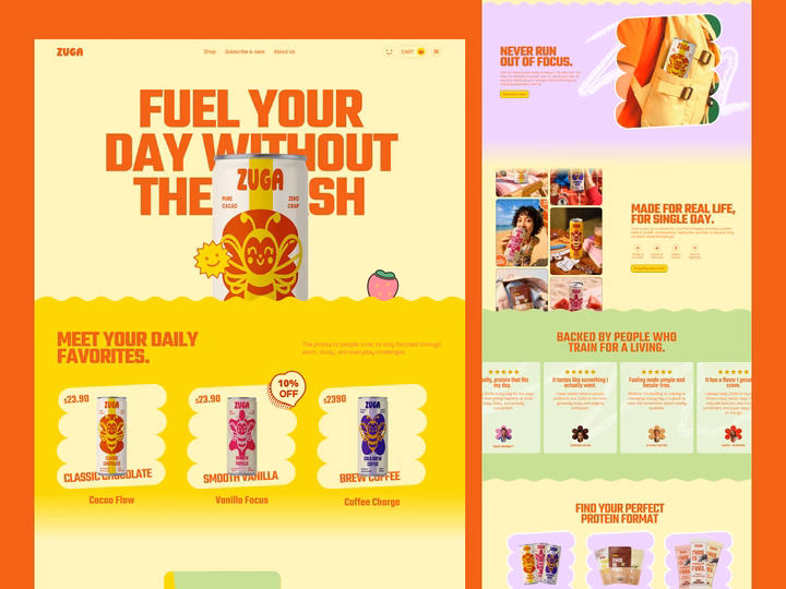 Vibrant Energy Drink D2C E-commerce Homepage UI — UI design by Orbiq Studio