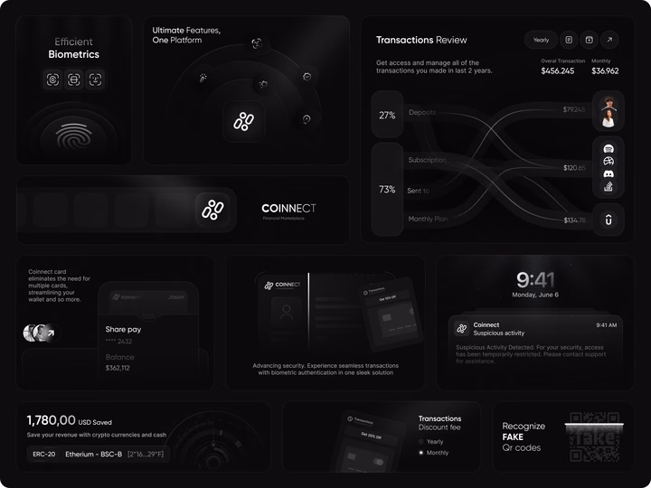 Coinnect - Financial Component & Biometric Dashboard UI — UI design by Mamdism