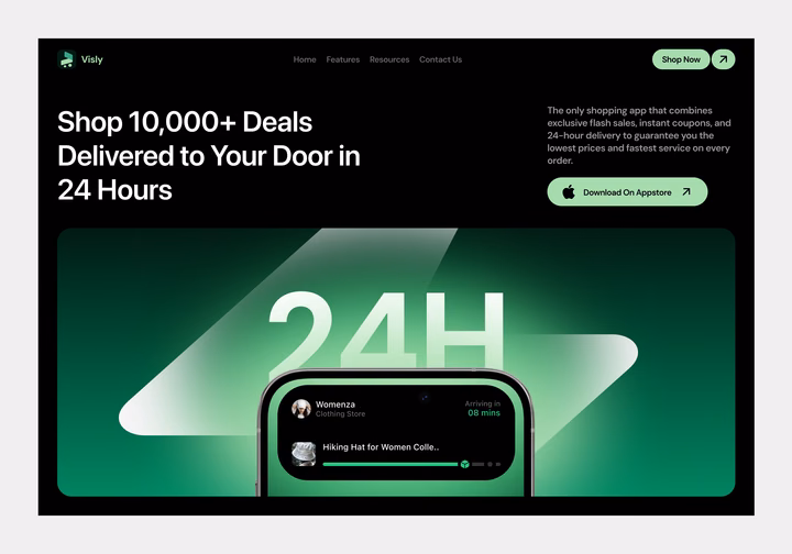 Minimalist Dark Mode E-Commerce Landing Page Hero — UI design by Anwar Raza