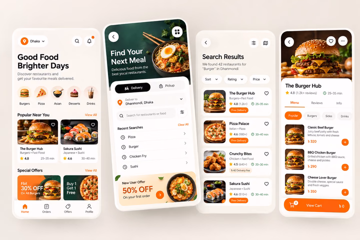 Food Delivery Mobile App UI — Restaurant Ordering Experience — UI design by Sienna Rose