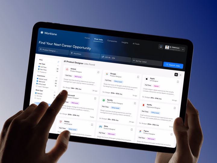 Worklane Modern Job Search Platform UI — UI design by Atiqur Rahaman
