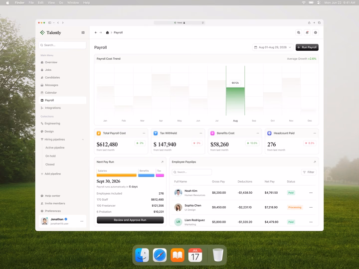 Talently SaaS HR & Payroll Management Dashboard — UI design by Repo Studio