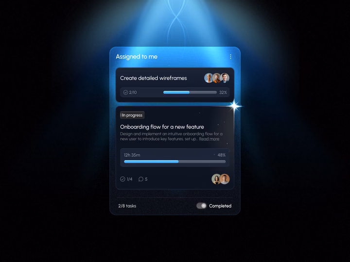 Glassmorphic Task Management Widget UI — UI design by Outcrowd