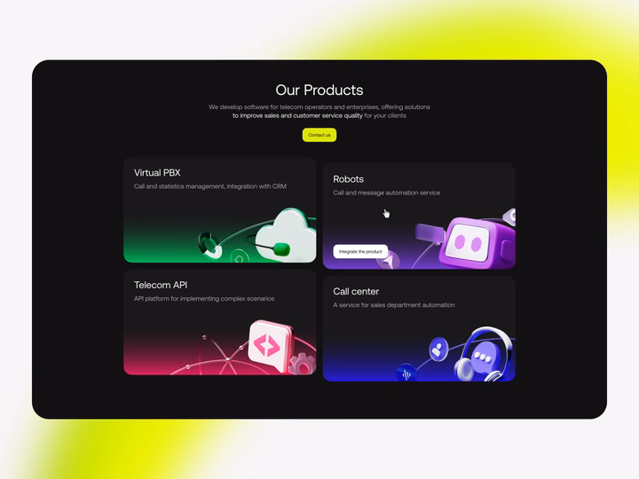 SaaS Products Section Web Design with 3D Illustrations — UI design by Denis Lomov