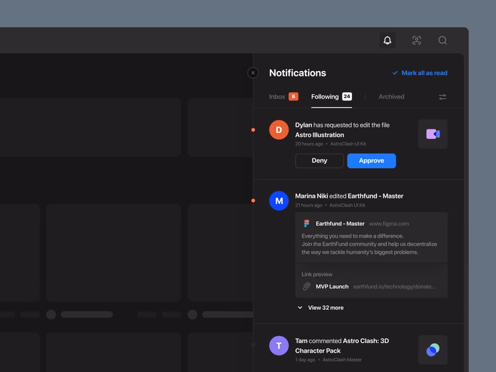 Slide Notifications Dark User Interface — UI design by Tran Mau Tri Tam ✪