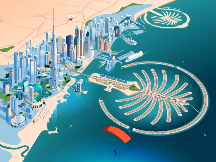 Dubai Active Sports Scene Isometric Map Illustration — UI design by Andrew Nye